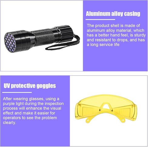 Car Air Conditioner Leak Detector Tool, Vehicle AC UV Oil Dye Leak Detection Kit with Flashlight Protective Glasses, Automotive AC Leakage Detector, Universal for SUV RV Truck in Kuwait