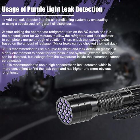 Car Air Conditioner Leak Detector Tool, Vehicle AC UV Oil Dye Leak Detection Kit with Flashlight Protective Glasses, Automotive AC Leakage Detector, Universal for SUV RV Truck in Kuwait