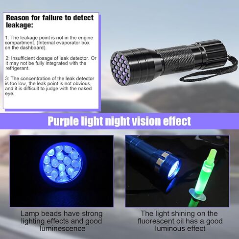 Car Air Conditioner Leak Detector Tool, Vehicle AC UV Oil Dye Leak Detection Kit with Flashlight Protective Glasses, Automotive AC Leakage Detector, Universal for SUV RV Truck in Kuwait