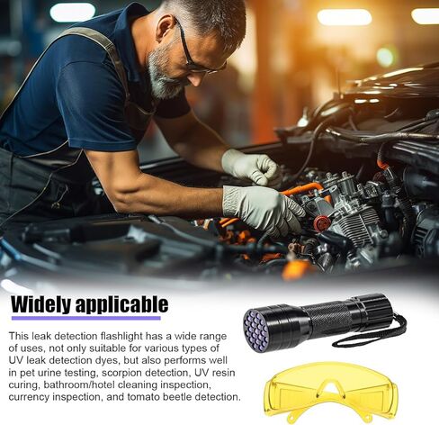 Car Air Conditioner Leak Detector Tool, Vehicle AC UV Oil Dye Leak Detection Kit with Flashlight Protective Glasses, Automotive AC Leakage Detector, Universal for SUV RV Truck in Kuwait