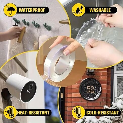 Double Sided Nano Tape Reusable Waterproof Heat Resistant Transparent Adhesive Strip for Wall Mounting Home Decoration Bathroom, 1Roll in Kuwait
