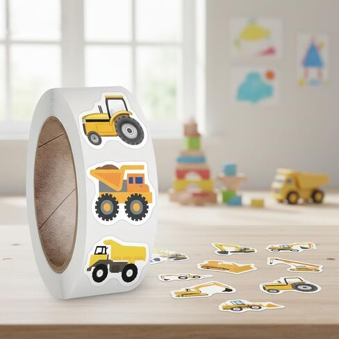 500pcs Cartoon Engineering Vehicle Vinyl Stickers Roll - Reusable, Self-Adhesive, Glossy Finish Stickers for Scrapbooking, Journaling, Laptop, Bumper, Skateboard in Kuwait