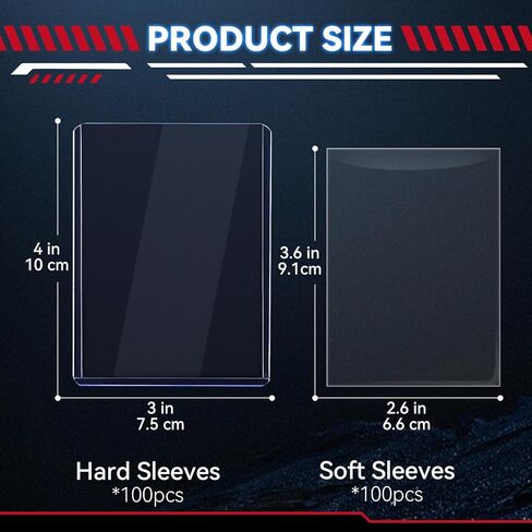 200 Card Sleeves Hard Plastic, 3"X 4" Top Loaders Card Protectors for Trading Sports Baseball Football Game Cards (100 Toploaders +100 Penny Sleeves) in Kuwait