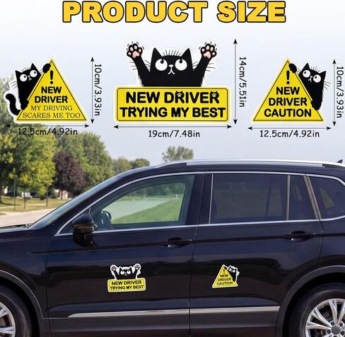 Tallew 3 Pcs Black Cat New Driver Car Magnets – Funny Please Be Patient Student Driver Magnet Signs, Reflective Safety Warning Magnets for New Car Drivers, Durable & Weatherproof Auto Accessories in Kuwait
