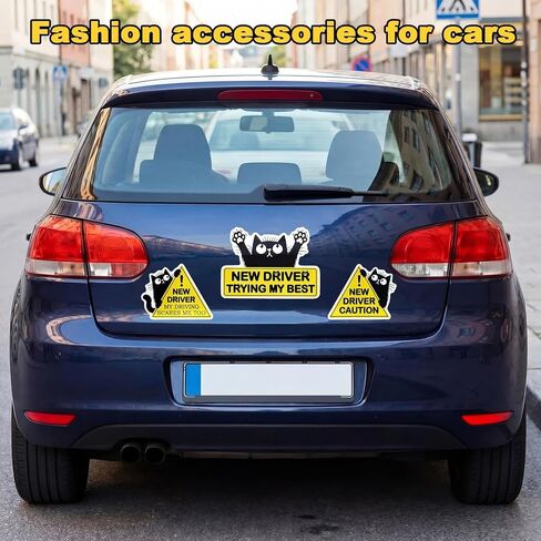 Tallew 3 Pcs Black Cat New Driver Car Magnets – Funny Please Be Patient Student Driver Magnet Signs, Reflective Safety Warning Magnets for New Car Drivers, Durable & Weatherproof Auto Accessories in Kuwait