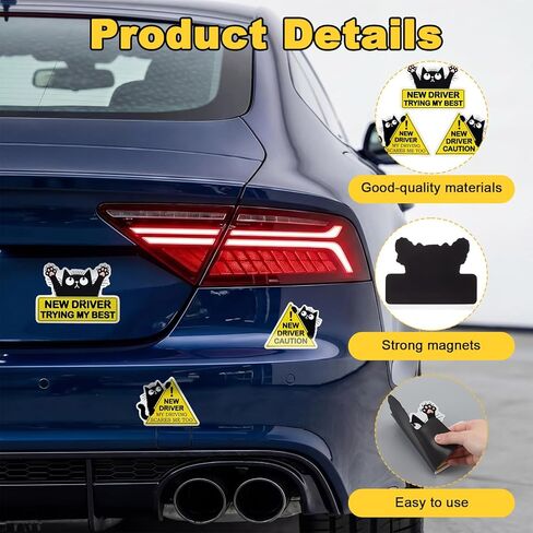 Tallew 3 Pcs Black Cat New Driver Car Magnets – Funny Please Be Patient Student Driver Magnet Signs, Reflective Safety Warning Magnets for New Car Drivers, Durable & Weatherproof Auto Accessories in Kuwait