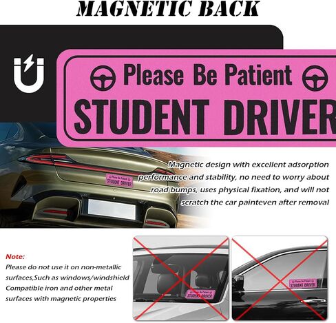 2PCS Student Driver Magnet for Car with Reflectivity,Reusable Student Driver Sticker Magnet for Car Used to Alert Other Drivers,Water-Resistant Students Drivers Sticker for Cars Magnets in Kuwait