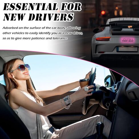 2PCS Student Driver Magnet for Car with Reflectivity,Reusable Student Driver Sticker Magnet for Car Used to Alert Other Drivers,Water-Resistant Students Drivers Sticker for Cars Magnets in Kuwait