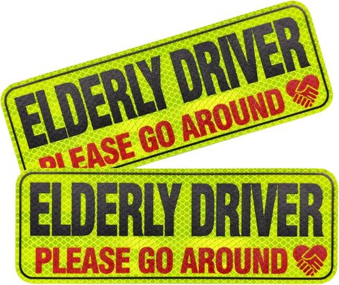 2 PCS Elderly Driver Car Magnet, 6"×4" Reflective Senior Driver Magnets Safety Warning Signs, Reusable Elderly Drivers Please Go Around Magnetic Sticker for Car Hood Bumper Tailgate (Style B) in Kuwait