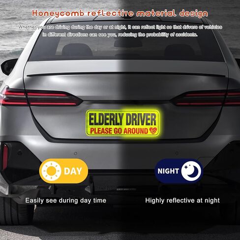2 PCS Elderly Driver Car Magnet, 6"×4" Reflective Senior Driver Magnets Safety Warning Signs, Reusable Elderly Drivers Please Go Around Magnetic Sticker for Car Hood Bumper Tailgate (Style B) in Kuwait