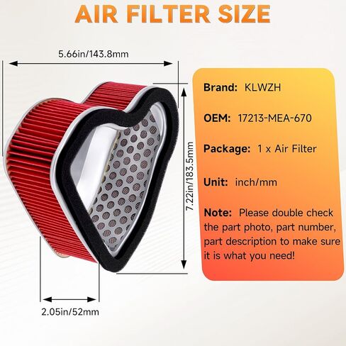 17213-MEA-670 Motorcycle Air Filter Compatible with Honda VTX1300C VTX1300R 2004-2009/VTX1300T 2008-2009/VTX1300S 2004-2008 Retro 2003 Retro SC52 2003-2007/VTX1300 S4 S5 S6 S7 2004-2007 VTX 1300 S in Saudi Arabia