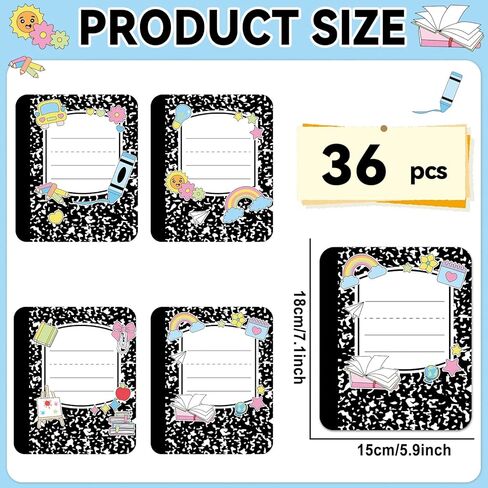 36Pcs Composition Book Desk Name Tags 6x7 Inch Adhesive Composition Nameplates for Locker Adhesive Name Tags Stickers for Preschool Kindergarten Elementary Classroom Back to School Teacher Supplies in Kuwait