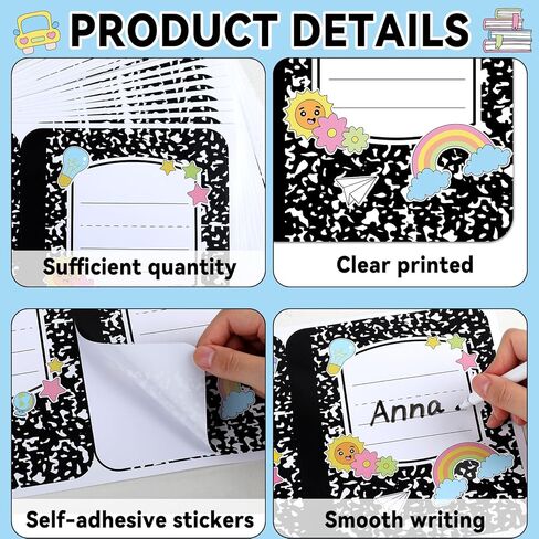 36Pcs Composition Book Desk Name Tags 6x7 Inch Adhesive Composition Nameplates for Locker Adhesive Name Tags Stickers for Preschool Kindergarten Elementary Classroom Back to School Teacher Supplies in Kuwait