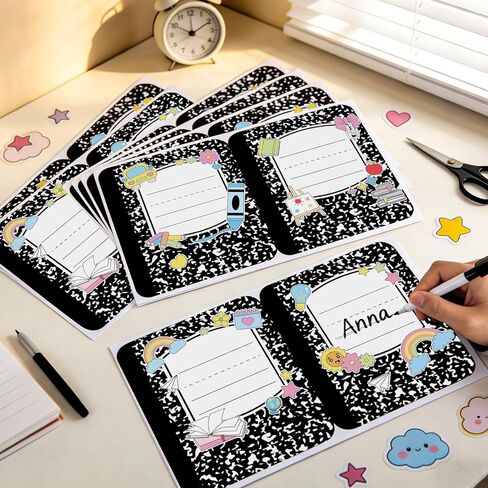 36Pcs Composition Book Desk Name Tags 6x7 Inch Adhesive Composition Nameplates for Locker Adhesive Name Tags Stickers for Preschool Kindergarten Elementary Classroom Back to School Teacher Supplies in Kuwait