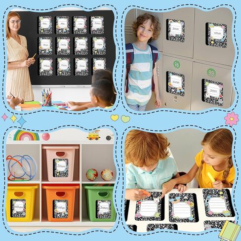 36Pcs Composition Book Desk Name Tags 6x7 Inch Adhesive Composition Nameplates for Locker Adhesive Name Tags Stickers for Preschool Kindergarten Elementary Classroom Back to School Teacher Supplies in Kuwait