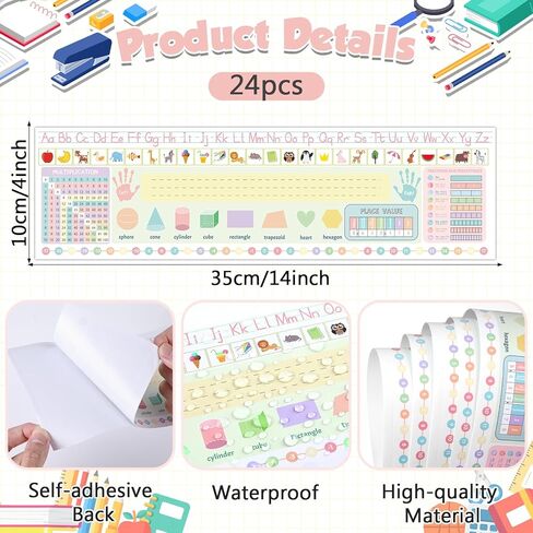 24 Pcs Self Adhesive Name Tags Students Desks Name Plates Multipurpose Manuscript Nameplate with Multiplication Fractions Alphabet Left/Right Place Value for Back to School Supplies 14 x 4Inch(Pastel) in Kuwait