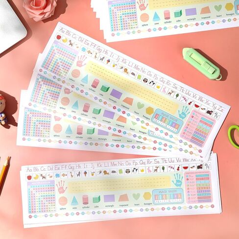 24 Pcs Self Adhesive Name Tags Students Desks Name Plates Multipurpose Manuscript Nameplate with Multiplication Fractions Alphabet Left/Right Place Value for Back to School Supplies 14 x 4Inch(Pastel) in Kuwait