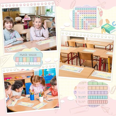 24 Pcs Self Adhesive Name Tags Students Desks Name Plates Multipurpose Manuscript Nameplate with Multiplication Fractions Alphabet Left/Right Place Value for Back to School Supplies 14 x 4Inch(Pastel) in Kuwait