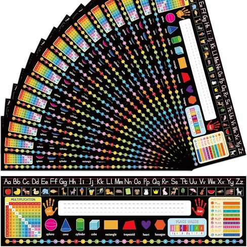 24 Pcs Self Adhesive Name Tags Students Desks Name Plates Multipurpose Manuscript Nameplate with Multiplication Fractions Alphabet Left/Right Place Value for Back to School Supplies 14 x 4Inch(Pastel) in Kuwait