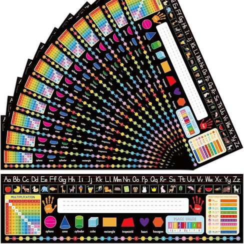 24 Pcs Self Adhesive Name Tags Students Desks Name Plates Multipurpose Manuscript Nameplate with Multiplication Fractions Alphabet Left/Right Place Value for Back to School Supplies 14 x 4Inch(Pastel) in Kuwait