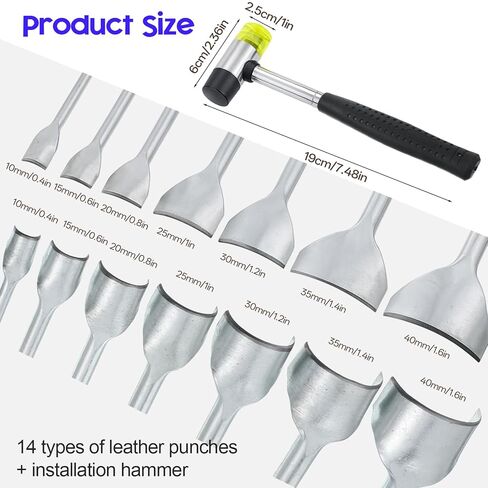 14 Size Leather Corner Punch Set, Half-Round/Quarter-Round Punches with Rubber Hammer Arc-Shaped Leather Edge Cutter Punch for DIY Wallet, Strap, Belt (10-40mm) in Saudi Arabia