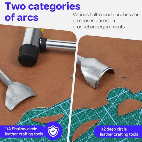 14 Size Leather Corner Punch Set, Half-Round/Quarter-Round Punches with Rubber Hammer Arc-Shaped Leather Edge Cutter Punch for DIY Wallet, Strap, Belt (10-40mm) in Saudi Arabia