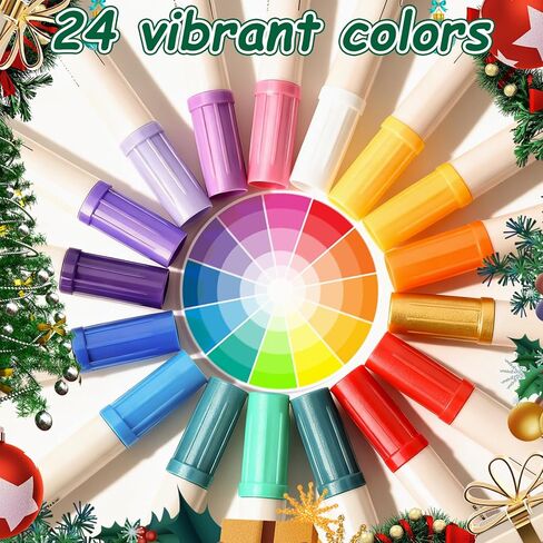 24 Colors Dual Tip Acrylic Paint Pens Markers, Brush & Fine Tip Coloring Drawing Markers for Christmas Decorations, Waterproof Making Art Supplies for Wood, Fabric, Stone, Glass, Rock Painting in Saudi Arabia