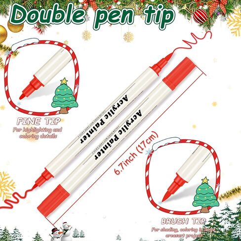 24 Colors Dual Tip Acrylic Paint Pens Markers, Brush & Fine Tip Coloring Drawing Markers for Christmas Decorations, Waterproof Making Art Supplies for Wood, Fabric, Stone, Glass, Rock Painting in Saudi Arabia