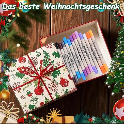 24 Colors Dual Tip Acrylic Paint Pens Markers, Brush & Fine Tip Coloring Drawing Markers for Christmas Decorations, Waterproof Making Art Supplies for Wood, Fabric, Stone, Glass, Rock Painting in Saudi Arabia