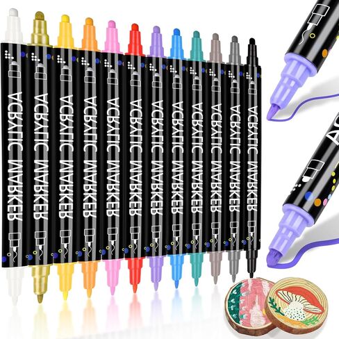 24 Colors Dual Tip Acrylic Paint Pens Markers, Brush & Fine Tip Coloring Drawing Markers for Christmas Decorations, Waterproof Making Art Supplies for Wood, Fabric, Stone, Glass, Rock Painting in Saudi Arabia