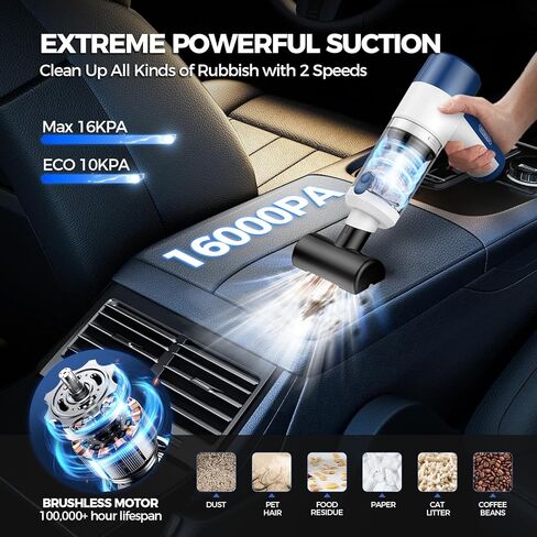 Car Vacuum/Air Duster Portable Cordless - 16000PA High Power Handheld Vacuum with 85,000RPM Brushless Motor, 4-in-1 Rechargeable Mini Vacuum & Blower & Pump for Car Detailing, Home, Office, Pet Hair in Saudi Arabia
