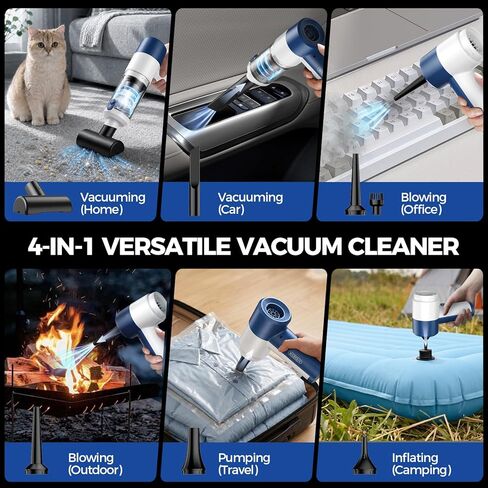 Car Vacuum/Air Duster Portable Cordless - 16000PA High Power Handheld Vacuum with 85,000RPM Brushless Motor, 4-in-1 Rechargeable Mini Vacuum & Blower & Pump for Car Detailing, Home, Office, Pet Hair in Saudi Arabia