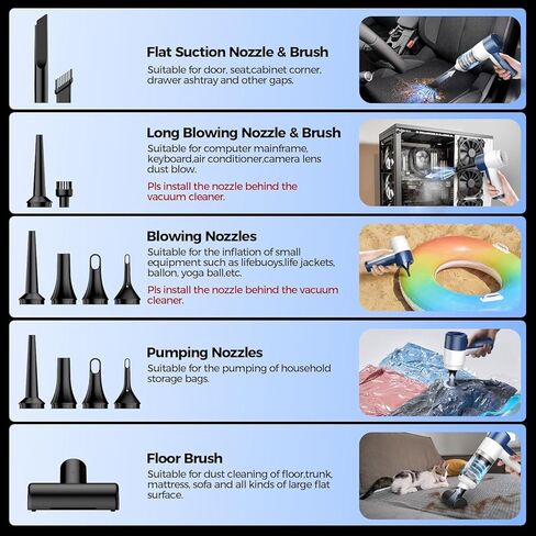 Car Vacuum/Air Duster Portable Cordless - 16000PA High Power Handheld Vacuum with 85,000RPM Brushless Motor, 4-in-1 Rechargeable Mini Vacuum & Blower & Pump for Car Detailing, Home, Office, Pet Hair in Saudi Arabia