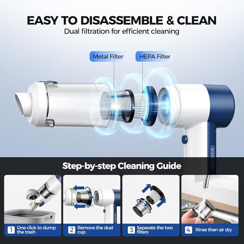 Car Vacuum/Air Duster Portable Cordless - 16000PA High Power Handheld Vacuum with 85,000RPM Brushless Motor, 4-in-1 Rechargeable Mini Vacuum & Blower & Pump for Car Detailing, Home, Office, Pet Hair in Saudi Arabia