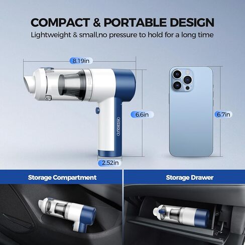Car Vacuum/Air Duster Portable Cordless - 16000PA High Power Handheld Vacuum with 85,000RPM Brushless Motor, 4-in-1 Rechargeable Mini Vacuum & Blower & Pump for Car Detailing, Home, Office, Pet Hair in Saudi Arabia