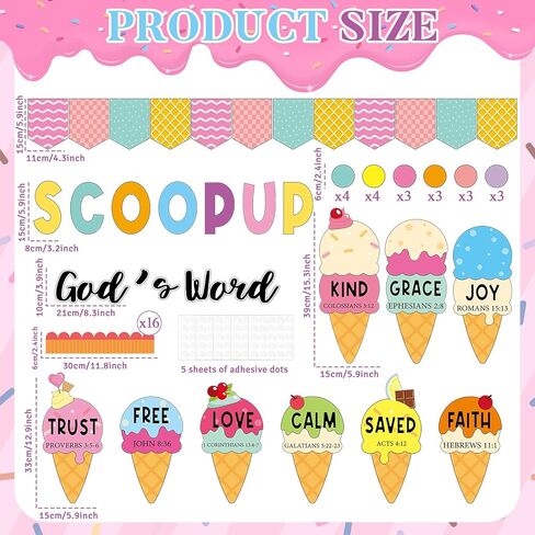 Summer Christian Bulletin Board Decorations Set Bible Verse Inspirational Jesus Classroom Decoration Summer Ice Cream Religious Paper Cutouts for Sunday School Church VBS Home Chalkboard Wall Decor in Kuwait