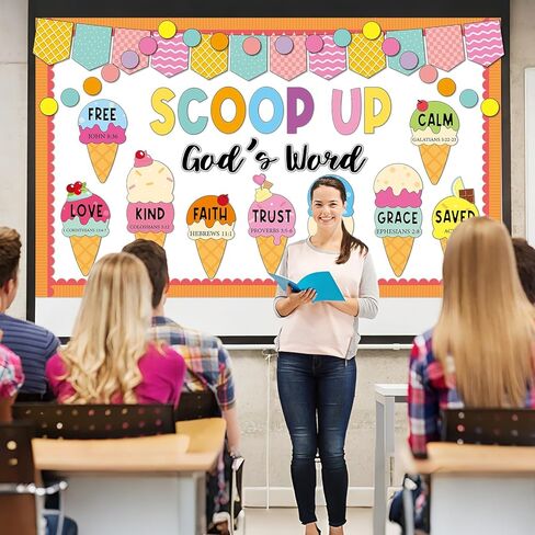 Summer Christian Bulletin Board Decorations Set Bible Verse Inspirational Jesus Classroom Decoration Summer Ice Cream Religious Paper Cutouts for Sunday School Church VBS Home Chalkboard Wall Decor in Kuwait