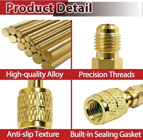 4 Sets A2L R32 R454B Refrigerant Adapter, 1/4" SAE Female to Male Reverse Thread Brass Straight Connector in Saudi Arabia