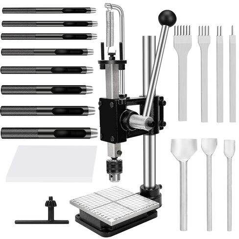 Leather Press Machine,Hole Puncher Hand Punching Machine with 21pcs Punch Tool Include Rivet Setter, Snap kit Tool and 480pcs Rivets | Stainless Steel Pillar | Punch Puller for DIY Leather Craft in Saudi Arabia
