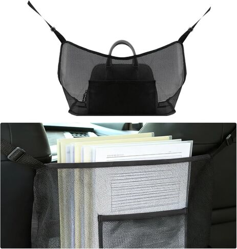 Car Net Pocket Handbag Holder, Large Capacity Auto Netting Pouch Purse Holder Between Two Seats, Universal Driver Storage Mesh Pocket Seat Back Barrier for Most Vehicles (Black) in Saudi Arabia