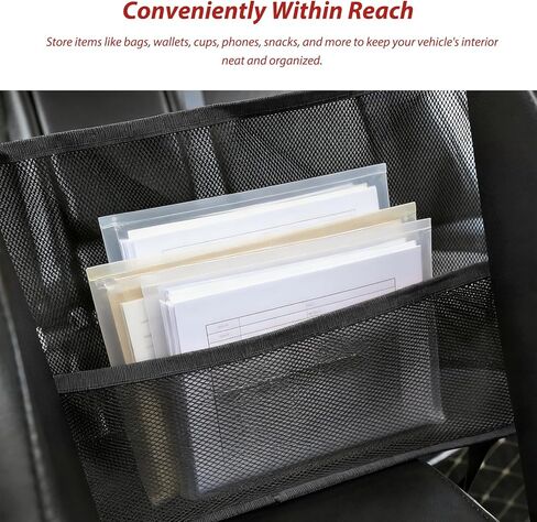 Car Net Pocket Handbag Holder, Large Capacity Auto Netting Pouch Purse Holder Between Two Seats, Universal Driver Storage Mesh Pocket Seat Back Barrier for Most Vehicles (Black) in Saudi Arabia