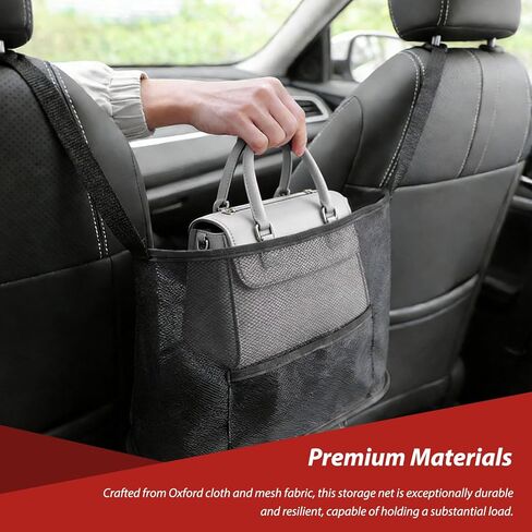 Car Net Pocket Handbag Holder, Large Capacity Auto Netting Pouch Purse Holder Between Two Seats, Universal Driver Storage Mesh Pocket Seat Back Barrier for Most Vehicles (Black) in Saudi Arabia