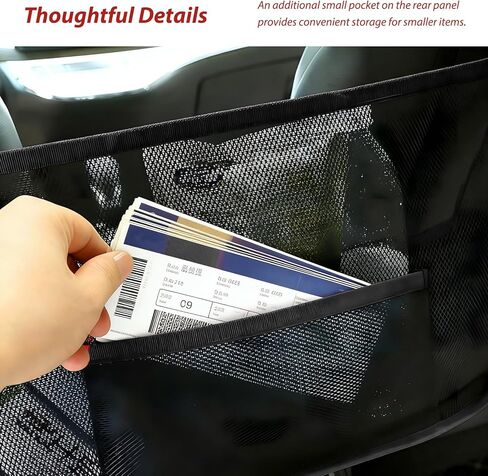 Car Net Pocket Handbag Holder, Large Capacity Auto Netting Pouch Purse Holder Between Two Seats, Universal Driver Storage Mesh Pocket Seat Back Barrier for Most Vehicles (Black) in Saudi Arabia
