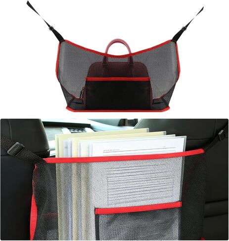 Car Net Pocket Handbag Holder, Large Capacity Auto Netting Pouch Purse Holder Between Two Seats, Universal Driver Storage Mesh Pocket Seat Back Barrier for Most Vehicles (Black) in Saudi Arabia