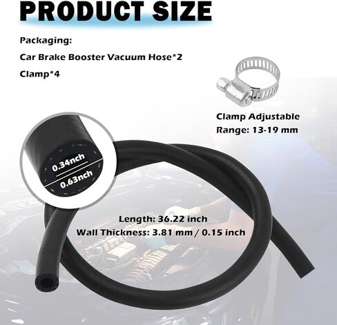 2 قطعة 36 بوصة × 11/32 بوصة استبدال خرطوم فراغ معزز فرامل السيارة OEM #465-27232، خرطوم معزز الفرامل الناعم مع ضغط عمل 300 رطل لكل بوصة مربعة، مجموعة خراطيم التفريغ العالمية للسيارات مع مشابك in Kuwait