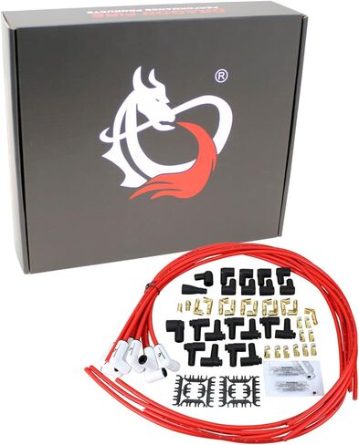 Dragon Fire 8.5 مم سيراميك حقيقي عالمي 500 أوم مجموعة أسلاك توصيل شرارة عالية الأداء 90 لجميع تشيفي دودج فورد كتلة صغيرة كتلة كبيرة V8 SBC BBC SBF BBF HEMI أنثى مقبس نقاط ذكر HEI PWJ218-W in Kuwait