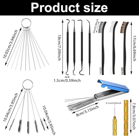Carburetor Cleaning Kit Includes 7 Nylon Brushes, 23 Needles, 1 Single-Head Brush, 4 Cleaning Hooks, 1 Hexagonal Wrench, 1PC Scraper for Motorcycle ATV Chainsaw Welding Machine Small Engine in Kuwait
