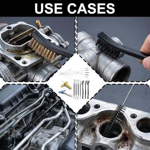 Carburetor Cleaning Kit Includes 7 Nylon Brushes, 23 Needles, 1 Single-Head Brush, 4 Cleaning Hooks, 1 Hexagonal Wrench, 1PC Scraper for Motorcycle ATV Chainsaw Welding Machine Small Engine in Kuwait