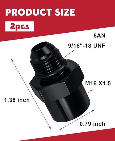 6AN Male Flare to Female M16x1.5 O-ring Power Steering Supply Feed Fuel Line Adapter Fitting Connector Aluminum Black 2Pcs in Saudi Arabia