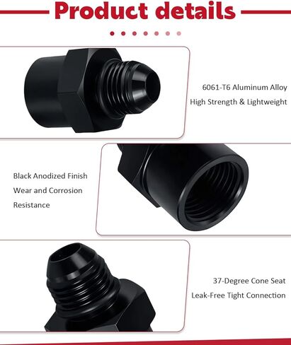 6AN Male Flare to Female M16x1.5 O-ring Power Steering Supply Feed Fuel Line Adapter Fitting Connector Aluminum Black 2Pcs in Saudi Arabia